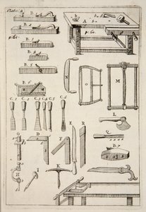 Trebearbeidingsverktøy, pub. 1683 gravering. av English School
