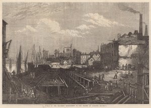 Verker av den sørlige Embankment of Themsen ved Lambeth av English School