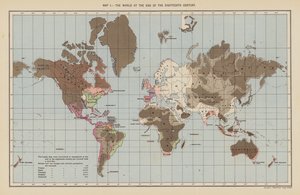 Verden på slutten av det attende århundre (farge litho) av English School