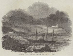 Vraket av "The Vanguard" Steamer, utenfor Cork Lighthouse (gravering) av English School