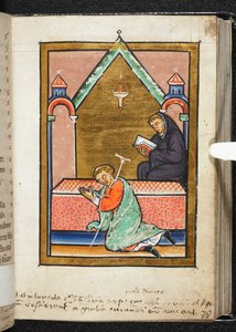 Yates Thompson Ms 26, f.79 r Cripple ber ved graven til St. Cuthbert, illustrasjon fra 
