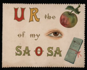 "Du er mitt øyeeple", gratulasjonskort. (chromolitho) av English School