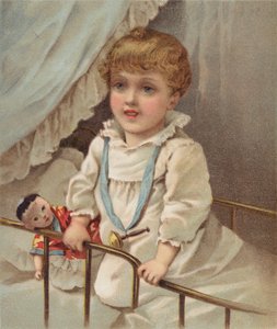 Små barn i barneseng (chromolitho) av English School