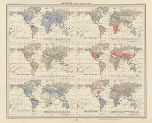 Zoogeografi: Amfibier, Anura, Urodela, Apoda (fargelitografi) av English School