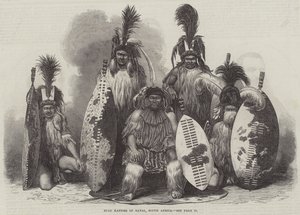 Zulu Kaffirs of Natal, Sør-Afrika (gravering) av English School