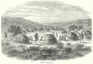 Zulu-landsbyen (gravering) av English School