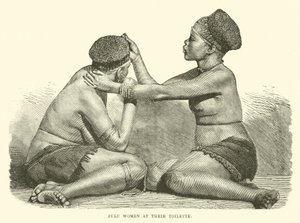 Zulu-kvinner ved toalettet deres av English School