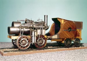 1:10-modell av det første lokomotivet bygget av Marc Seguin (1786-1875) for St. Etienne-Lyon Railway (tre og metall)