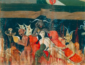 Demoner og fordømt i helvete, detalj fra Coronation of Virgin Altarpiece av Enguerrand Quarton