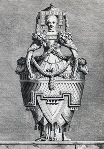 Antropomorf vase, gresk brud, gravering av Ennemond-Alexandre Petitot (1727-1801) fra Masquerade la Grecque, Suite des Vases and Cheminees, Parma av Ennemond Alexandre (after) Petitot