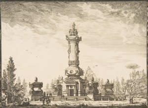 Forhøyning i perspektiv av en begravelsessøyle beregnet på begravelsen..., 1746-50.