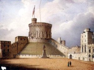 Worcester-plakett som viser Round Tower, Windsor Castle, ett av et par, ca. 1830-40 (porselen) (for par se 72834) av Enoch Doe