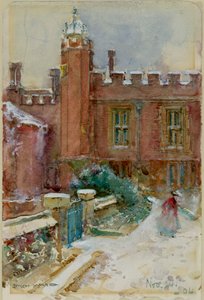En skikkelse i snøen på Hampton Court Palace, 24. november 1904 (akvarell på papir) av Enoch Ward