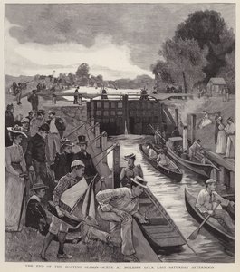 Slutten av båtsesongen: scene ved Molesey Lock ved Themsen, Surrey (litho)