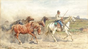 Kjører hester i den romerske Campagna av Enrico Coleman