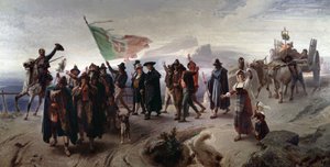 Risorgimento: "" Annektering av Abruzzo-regionen til det forente Italia i 1861"" (Anneksjon av Abruzzo-regionen til det forente Italia i 1861) Maleri av Enrico Gamba (1831-1883) Dim 104x207 cm Genes, Galleria d'Arte Moderna, inv 29 av Enrico Gamba