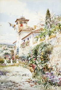 Et andalusisk hus og hage om sommeren (blyant og w/c) av Enrique Marin Higuero