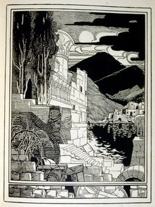 Ruinene av Sodoma, fra boken Juda illustrert av Ephraim Moses Lilien (1874-1925). Lilian regnes som faren til sionistisk ikonografi, skapt i Jugendstil (tysk art nouveau)-stil. Han illustrerte 'Juda' (1900), en bok av bibelsk poeter