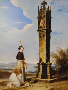 To pilegrimer foran en helligdom ved veikanten ("Ave Maria")