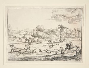 Hunting Scene: Near the Kill (etter et design av Jacques Callot 1592-1635) av Ercole Bazzicaluva