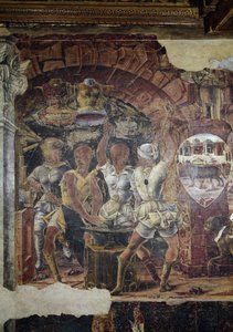 Allegori av september, detalj om Vulcans triumf, utsikt over smiedetaljene hans - freske av Ercole de 'Roberti (1450-1496), Ferrara (Ferrara) Palazzo Schifanoia, Salone dei Mesi