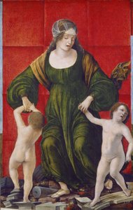 Hustru til Hasdrubal og hennes barn, ca. 1490-3 (tempera på poppelpanel) av Ercole de Roberti