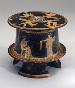 Rødfigur pyxis, loft, ca. 430 f.Kr. (lertøy) av Eretria Painter Eretria Painter