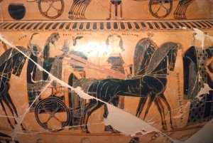 Detalj av Zevs og Hera i en vogn med Kaliope fra Francois Vase, c6. århundre f.Kr. av Ergotimos