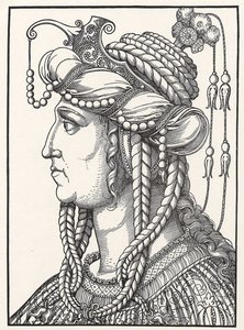 ""Portrett av Sultana Roxelane (Russelazie (rutheneren), eller Hurrem (nee Anastasia Lisovska, ca. 1500-1558) kone til Sultan Suleiman den storslåtte"" Tresnitt av Erhard Schoen (1491-1592) ca. 1532 Go Herzogliches Museum