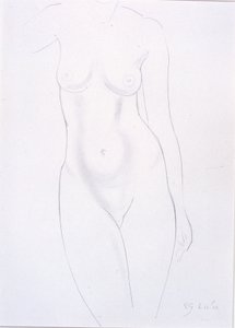 Torso (blyant på papir limt på kort) av Eric Gill