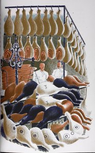 Utsikt inne i en slakterbutikk. av Eric Ravilious