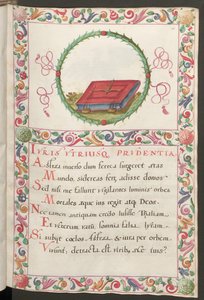 Helside: tekst med figurmedaljong og dekorativ ramme av Erich Lessing