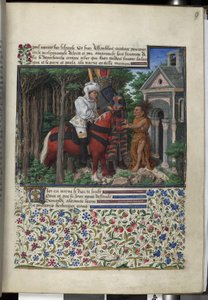 Helside: tekst med malt initial, innrammet miniatyr og kant (miniatyr) av Erich Lessing