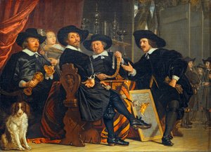 Lederne for armbrøstskytterlauget Saint Sebastian, som tilhører Amsterdams borgergarde ... av Erich Lessing