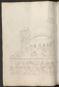 Penntegning: indre gårdsplass i en moské