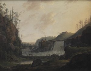 Elvelandskap med foss nær Bogstad i Norge av Erik Pauelsen