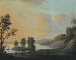 Utsikt over Queenguard Manor over Lake Fur, Nordsjælland.