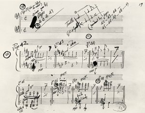 Håndskrevet manuskript av Parade, av Eric Alfred Leslie Satie (1866-1925), Frankrike