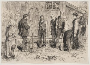 En fattig begravelse i en norsk fjeldbygd av Erik Theodor Werenskiold