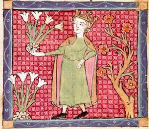 april: plukke planter. Miniatyr hentet fra "Breviaire d