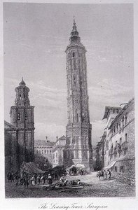 Det skjeve tårnet, Saragossa (gravering) av Ernest (after) George