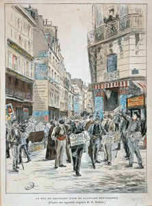 Frankrike, Paris, Avisleverandør i rue du Croissant på hjørnet av rue du Faubourg Montmartre i Paris av Ernest Grenier, Trykk fra akvarell av Ernest (after) Grenier