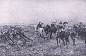 Prins Rupert ved slaget ved Marston, 2. juli 1644, illustrasjon fra British Battles on Land and Sea, 1915 av Ernest Crofts