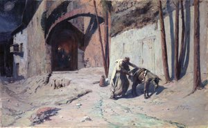 Flukten til Egypt eller Joseph Putting a Pack on his Donkey, 1894 av Ernest Georges Berges