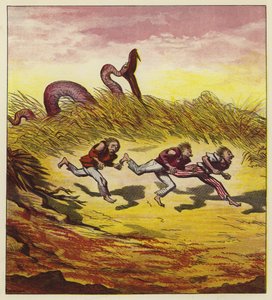 De tre sjøfolkene flykter fra en gigantisk slange av Ernest Henry Griset