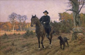 Bismarck på hesteryggen med hund (oljetrykk) av Ernest Henseler