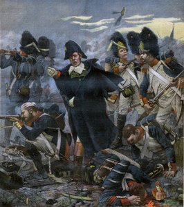 General Pierre Cambronne (1770-1842) sammen med troppene sine i slaget ved Waterloo - gravering etter Delahaye, Ernest Jean (1855-1921) -