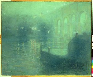 Harlem River at Night, Blue Reflection (olje på lerret)