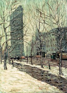 The Flatiron Building, New York, ca. 1903-05 (olje om bord) av Ernest Lawson