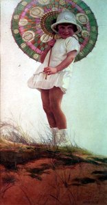 Portrett av kunstnerens datter med en parasoll (akvarell) av Ernest Longmate